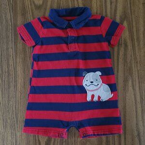 Carter's Child of Mine Collared Red & Navy Striped Dog Romper Size 6-9 Months